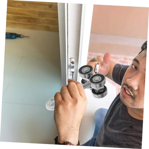 Heavy Duty Sliding Door Roller Track System Kit With Silent Trolley Assemblies And Heavy Duty Wheel Rollers being installed