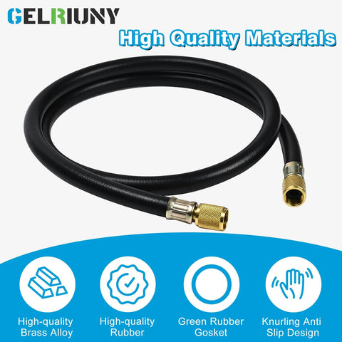 GELRIUNY charging vacuum hose, 5 ft, 3/8 x 3/8 in brass fittings, black rubber with knurled ends