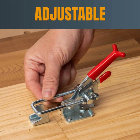 Two Pack Heavy Duty Toggle Clamps, 700 Lb Holding Capacity, Self Lock U Bolt With Anti Slip Handle, installed on wood surface