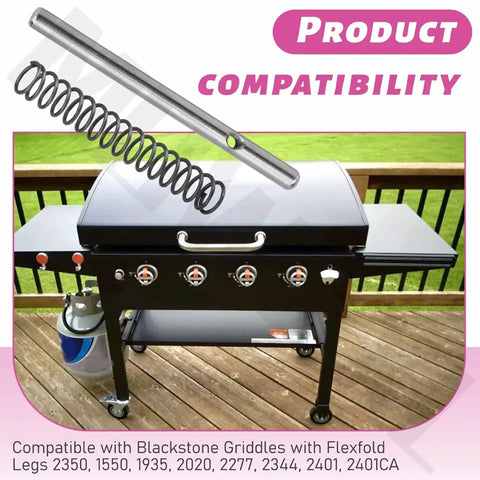 Locking Pin And Spring Kit For Blackstone Griddles With Flexfold Legs shown above a compatible Blackstone griddle