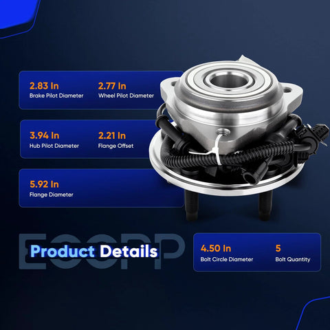 Front Wheel Hub Bearing Assembly for 4x4 Ford Explorer Mercury Mountaineer Sport Trac 1995 to 2002 with ABS 5 Lug 515003