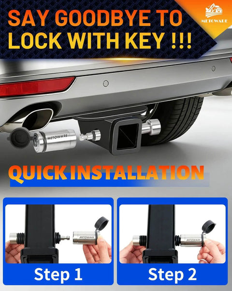 Installed Stainless Steel Trailer Hitch Lock That Locks It Down For Class III And IV Hitches Five Eighths Inch Pin Fits Two Inch And Two Point Five Inch Receivers Heavy Duty Anti Theft Receiver Lock With Eight Anti Rattle O Rings And Waterproof Cap on vehicle