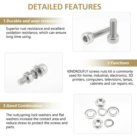 304 Stainless Steel Hex Socket Head Cap Screw Set 212 Pieces M5 Lengths 6 8 12 16 20 25 30mm Includes Nuts Lock Washers Flat Washers Fully Threaded All Purpose Kit