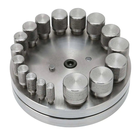 Disc Cutter Set With Seventeen Dies For Metal Forming Punch Die Discs Durable Steel Construction Great For Brass Gasket And Styrene Sheet Crafting Ideal For DIYers And Jewelry Makers At Home