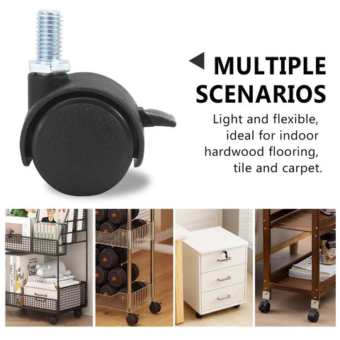 1 Inch Black Nylon Stem Casters Set Of 4, M8 Threaded Replacement Wheels, 360 Degree Swivel With 30mm Diameter shown on furniture