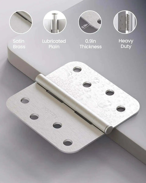 Image of a 4 Inch Door Hinges 3 Pack Brushed Nickel Satin Finish Five Eighth Inch Radius Corners Heavy Duty 4x4 with water droplets.