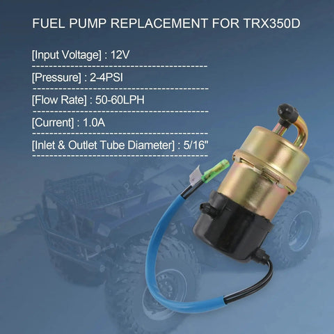 Fuel Pump Replacement For Honda TRX350 FourTrax Foreman 4x4 1986 Through 1989 12V with pressure and flow specs