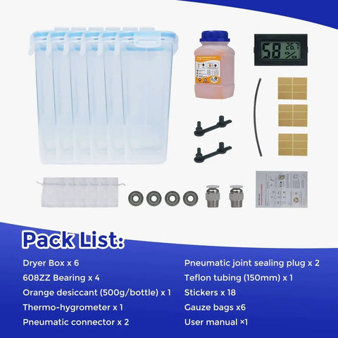 3D Printer Filament Storage Box Set With 6 DIY Filament Containers, Sealing And Moisture Protection, Portable Case, Thermo-Hygrometer, Desiccants