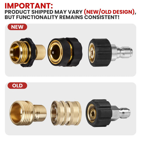 WOJET pressure washer adapter set, brass and black M22 swivel to 3/8 in QC, 3/4 in to quick release, M22 to M22 (6 pcs)