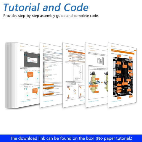 Tutorial guide pages for Omni Wheel Robot Car Kit For Raspberry Pi Pico W With Dual Core Cortex M0 Plus MCU, showing assembly steps and code.