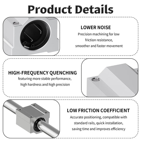 FOCMKEAS SCS8UU 4x linear bearings, 8mm ID x 30mm, aluminum slide block with double seal for 3D printers