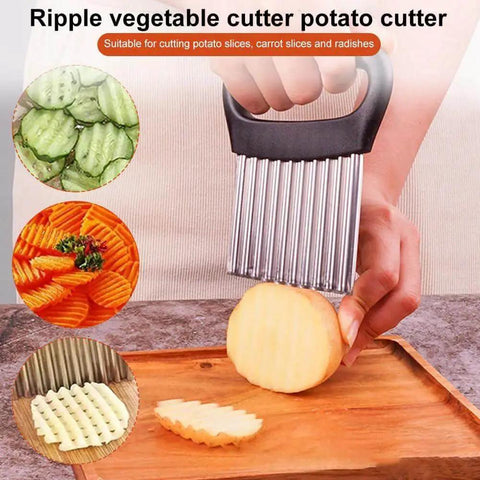 Rust Proof Stainless Steel Waffle Fry Cutter With Ergonomic Handle Must Have Crinkle Cutter For Potatoes Cucumbers Carrots And Fruits