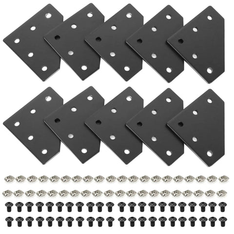 Aluminum Extrusion Connector Plate Set For 2020 Series Aluminum Profile Includes 8 Corner Plates, 1 M3 Wrench, 40 M5 T Slot Nuts, And 40 M5x8mm Screws