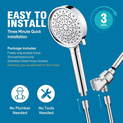 Filtered Shower Head With Handheld 6 Spray Modes Chlorine Removal, easy three-minute installation, shown with accessories