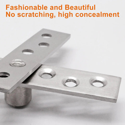 Hidden Door Pivot Hinges Set Stainless Steel 270 Degree Rotation, 2 pack with screws; 98mm x 24mm x 4mm; durable tarnish resistant