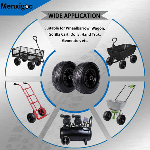Heavy Duty 10 Inch Flat Free Tire And Wheel Set For Hand Trucks Garden Wagons Carts And Dollies, 3.5 Inch Wide Solid Tire