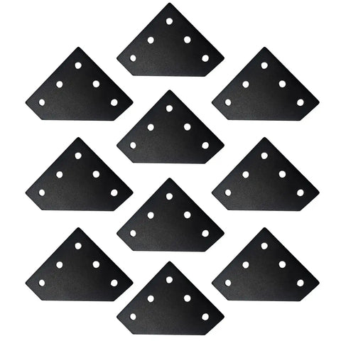 10 black L-shaped brackets with 5 holes for 20x20mm Aluminum Extrusion Corner Bracket Kit L Shape 5 Hole Connector With 50 T Nuts 50 Screws And Wrench For 2020 Series Profile Diy Projects Made Easy