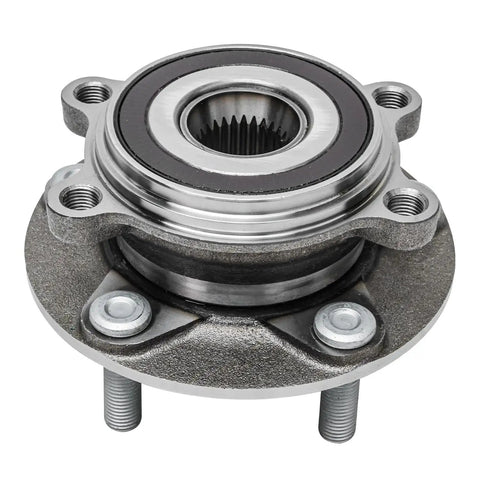 Front view of a wheel bearing hub from Front Wheel Bearing Hubs Kit With 2 Sway Bar End Links For 2014 2015 2016 2017 2018 Mazda 3 Sport 4 Piece Replacement Set 5 Bolt Front Hubs Encoder ABS Drop In Ready To Install Durable Auto Repair Upgrade
