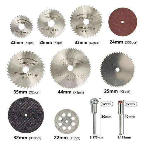 65 Piece Cutting Wheel Set For Glass Tile Metal With HSS Resin Cutters Pro Grade 8 Hole Discs Multi Tool Circular Saw