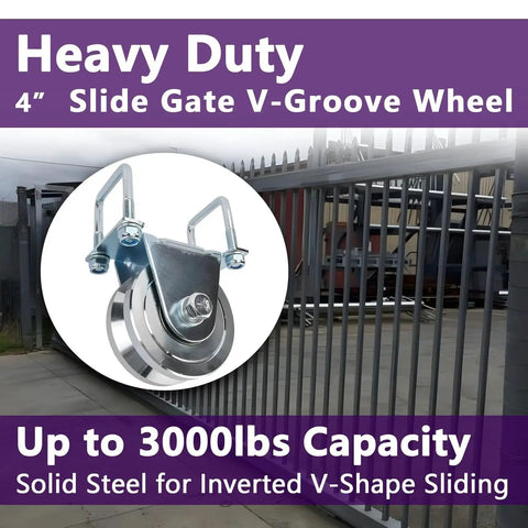 4 Inch Slide Gate Wheel With V Groove Heavy Duty Up To 3000 Lbs Dual Bearing External Mount Bracket for V-shaped track