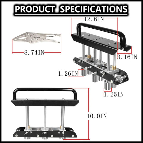 Three Station Edge Roller Bender for Sheet Metal Beading dimensions including handle size and roller width.