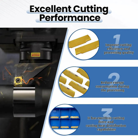 Heavy Duty 20Pcs MGMN150-G Carbide Grooving Cut-Off Inserts with CVD Yellow Coating showcasing cutting performance on CNC lathe