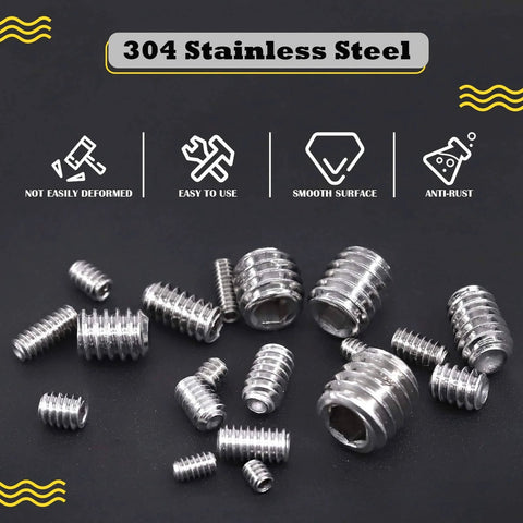 240 Piece SAE Stainless Steel Hex Socket Set With 19 Sizes Internal Hex Drive Cup Point Grub Screws Bolts Assortment Kit Including 7 Hex Wrenches For Serious DIY Jobs displayed on a black surface