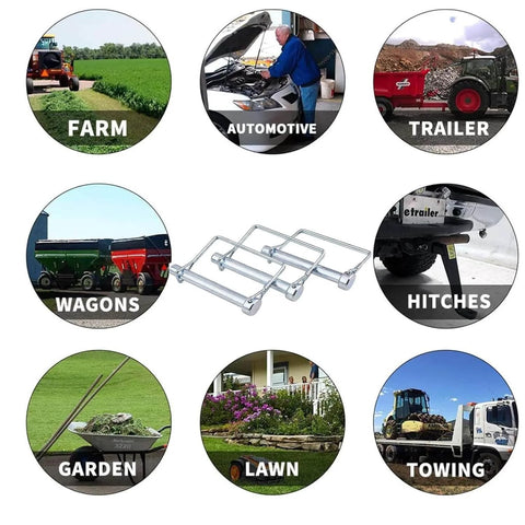 Collage of 2 Pack 5/16 By 3-1/2 Inch Trailer Hitch Pins for farm, automotive, trailer, wagons, hitches, garden, lawn, towing use.