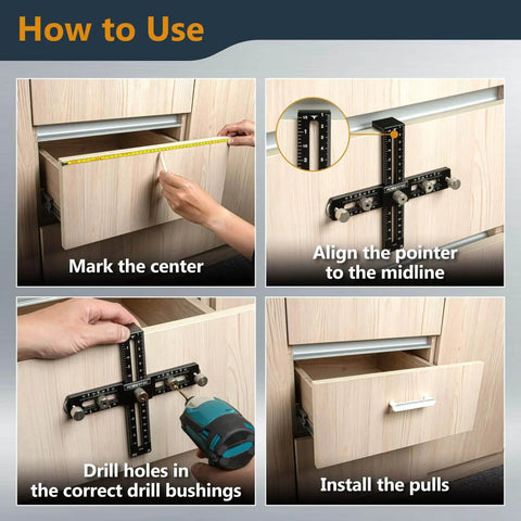 How to use Cabinet Hardware Doweling Jig Kit With Titanium Coated Drill Bits For Knobs Handles And Pulls on drawers