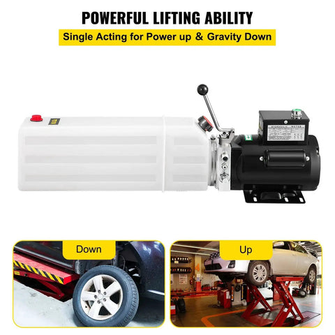 Hydraulic Power Unit For Car Lifts With 220V AC Motor, 3 HP, 2750 PSI, 6 Liter Reservoir shown with lifting power demonstration