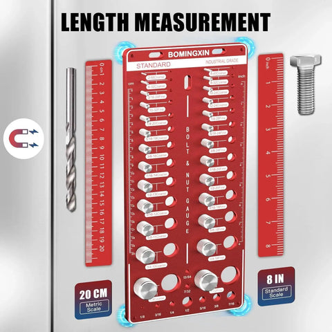Nut and Bolt Thread Checker With Magnetic Base and Anti Slip Feet All In One Bolt Size and Thread Gauge Set featuring rulers and a drill bit