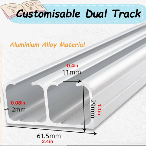Beefy Heavy Duty Sliding Barn Door Hardware Track Kit For Exterior And Interior Use, double aluminum rails close-up.