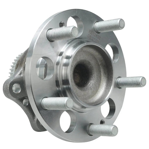 Close-up of a rear wheel hub from the Six Piece Suspension Kit For Hyundai Veloster Elantra Coupe GT And Kia Forte Koup Forte5