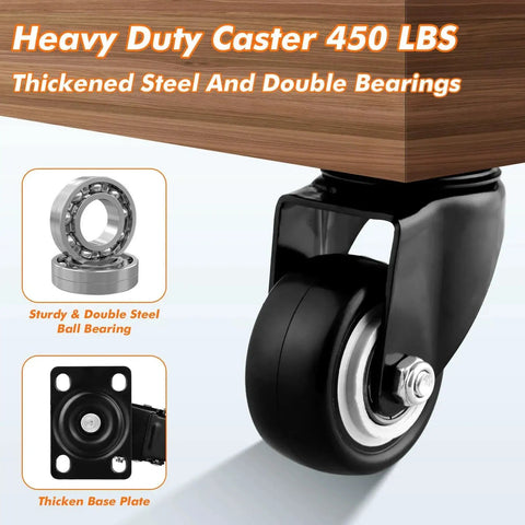 Heavy Duty One And A Half Inch Caster Wheels Set Of Eight No Brake PU Wheels Double Ball Bearing Swivel Casters in use