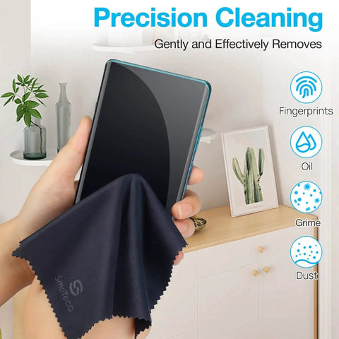 Using 32 Pack Microfiber Cloths For Glasses And Screens Individually Wrapped Lint Free to clean a smartphone screen.