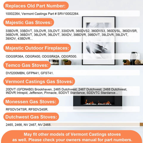 Hiorucet 10002264 natural gas 3-way pilot assembly compatibility for Majestic, Vermont Castings, Temco, Monessen.