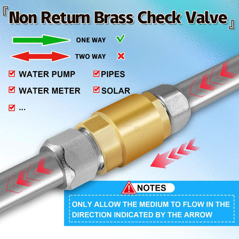 Boltigen 2Pcs 3/4in NPT brass spring check valve installed inline on water line
