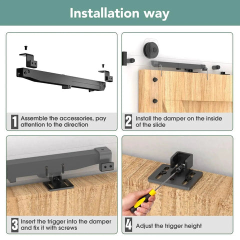 Soft Close Barn Door Hardware Kit With Silent Damper Stops For Flat Track Sliding Doors installation steps and tools