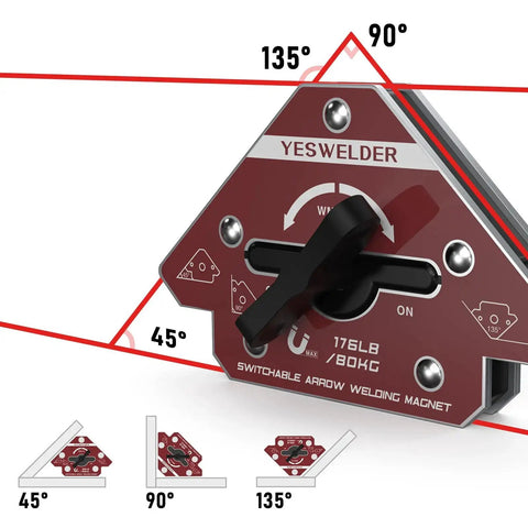 Heavy Duty Welding Magnet With 176Lb Holding Power YesWelder On Off Switch Arrow Shaped Angle Holder Multi Angle Welding Accessory