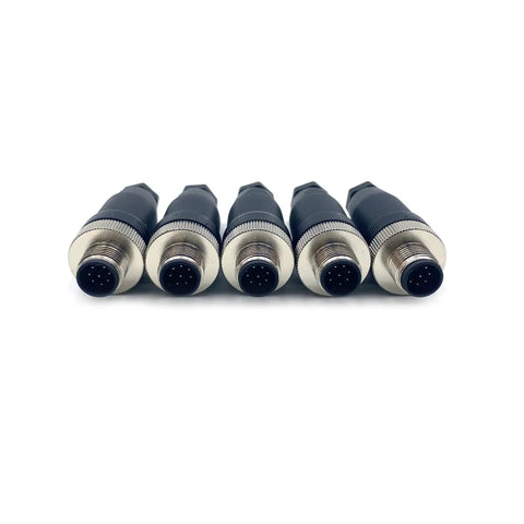 5 Pack M12 8 Pin A Code Male Connector IP67 Waterproof Industrial Circular Connector Field Install Plug And Play Wireable Adapter