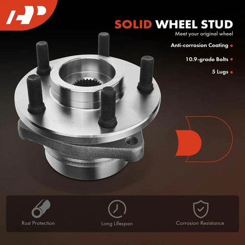 Two Pack Front Wheel Bearing Hub Assembly For Jeep Wrangler 1987-1989 Cherokee 1984-1989 And Comanche 1986-1989 4x4 Vehicles, showing anti-corrosion 5-lug design.