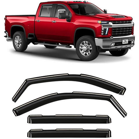 In Channel Rain Guards For Silverado 2500HD 3500HD Crew Cab 2020 Through 2026 Window Deflectors Vent Visors 4 Piece Polycarbonate extra durable