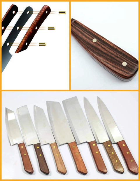 One Eighth Inch Brass Rods Pack, 12 Inch Long, 10 Pieces For Knife Making, Handles, Pins, visible in knife handles