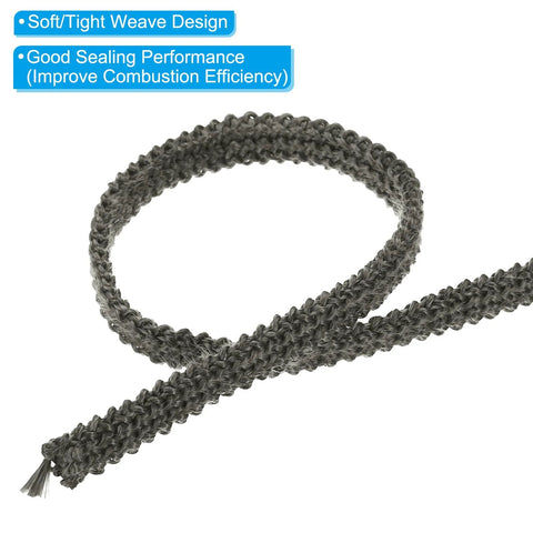 Wood stove gasket rope, 3/8 x 1/8 x 73 in, graphite fiberglass, black, flat seal for stove doors.