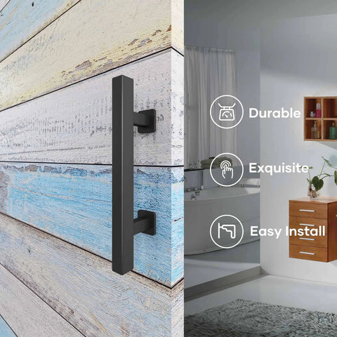 12 Inch Sliding Barn Door Handles And Pulls Hardware Rustic Double Sided Built Tough Heavy Duty Matte Black Powder Coated
