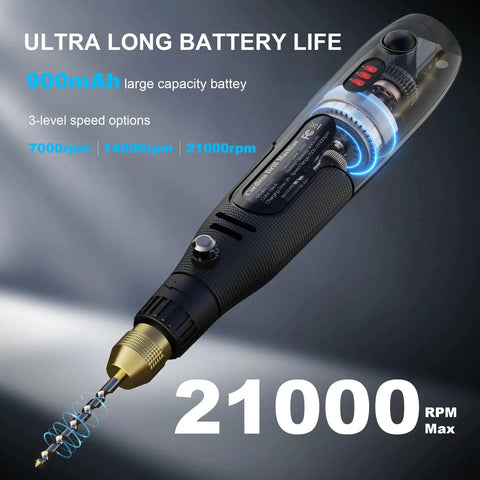 Cordless Resin Drill Kit For Resin Jewelry And Keychains 3 Speed Pro Grade Rechargeable Mini Drill With Deburring Tool 10Pcs Set