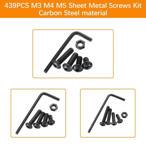 Extensive 439 Piece Metric Bolt and Nut Kit With M3 M4 M5 Screws Lock and Flat Washers Pro Grade 10.9 Alloy Steel Hex Socket Button Head Silver Finish Ideal for Hardware Projects 3D Printing and DIY Repairs