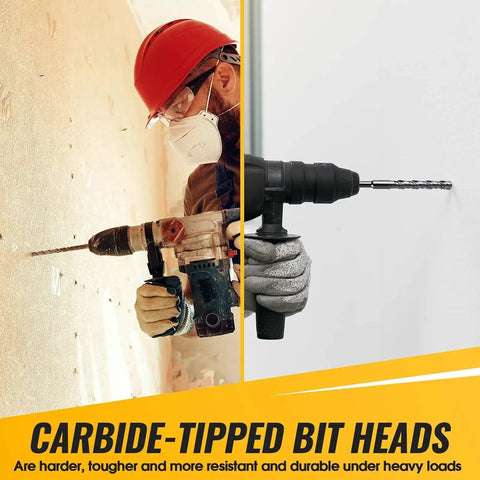Heavy Duty 12mm Masonry Drill Bit for SDS Rotary Hammer Drills, 200mm Long, Carbide Tipped With 2 Flutes being used in wall