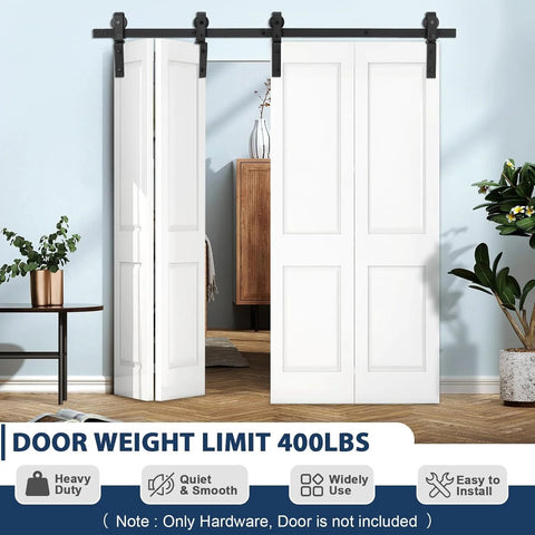 52 Inch Barn Door Track Sliding Kit With Side Mounted Black Rollers For Bifold Doors Up To 400 Lbs Smooth And Quiet Operation