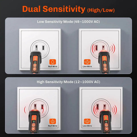 Non Contact Voltage Tester Pen With Dual Sensitivity 12-1000V And 48-1000V Live And Neutral Wire Detector testing outlets
